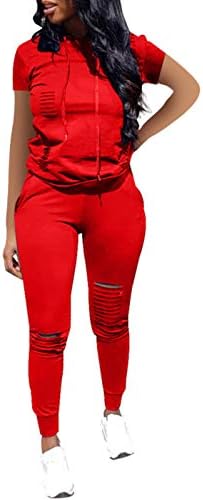 Ženska Casual Sportske odjeće iz 2 predmeta kratkih rukava, pulover s čupav rupama, Majica, Sportske hlače,