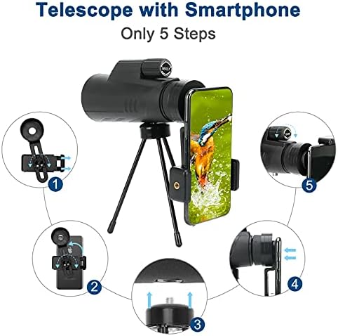 Монокулярный teleskop - 12x50 Snažan Monokularno HD za odrasle,Monokularno noćni vid za smartphone s velikim