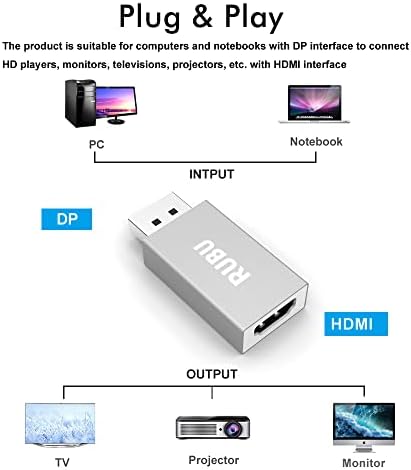 Adapter DP - HDMI adaptera za povezivanje (ne USB), Мультидисплейный video converter RUBU DisplayPort, HDMI 4K projektor laptop za PC HDTV Kompatibilan sa sustavom Windows XP 7/8/8.1/10...