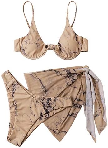 SOLY HUX Za žene 3 kom. Komplet bikini s bojom za kravatu kupaći Kostim s Саронгами Pokriva Beach suknju Kupaći