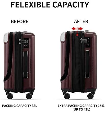 LEVEL8 Grace EXT Ručnu prtljagu, 20-inčni Extensible kofer s tvrdim sjedala, ABS+PC Harshell Spinner Prtljagu