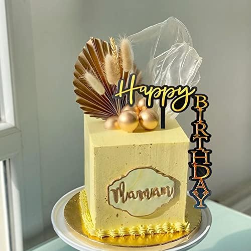 23 KOM Akril pravokutni vertikalni topper za tortu sretan rođendan, zlatne palme lišće, lopte, топперы za tortu