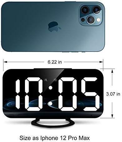Digitalni Alarm,Veliki led Mirror Prikaz Lamisola,2 Priključka Za Punjenje USB,Automatsko Podešavanje Svjetline,Эстетичные