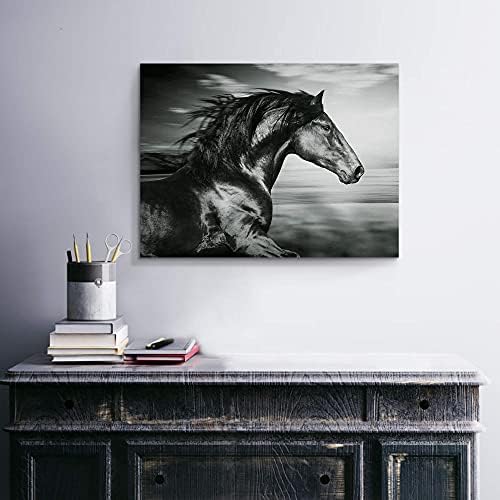 Ispis na platnu s prikazom Crne konja: Slikarstvo divljim životinjama na platnu za ured (24W x 18U,Многоразмерный)