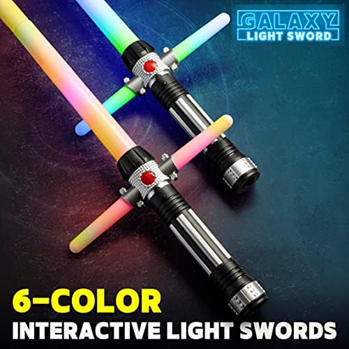 USA Toyz Galaxy Light Up Saber za djecu ili odrasle - Set-led dvostruko svjetlosnih mačeva 2-u-1 sa zvukom FX, 6 led dioda, koja se mijenjaju boje, Osjetljivi na pokret, Uvlačenje, Proširiv je dvosmjerna priključkom Light Saber
