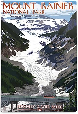Nacionalni park Mount-Рейнир, Washington, Ledenjak Нисквалли i Crveni autobus (Zidni umjetnički plakat 12х18,