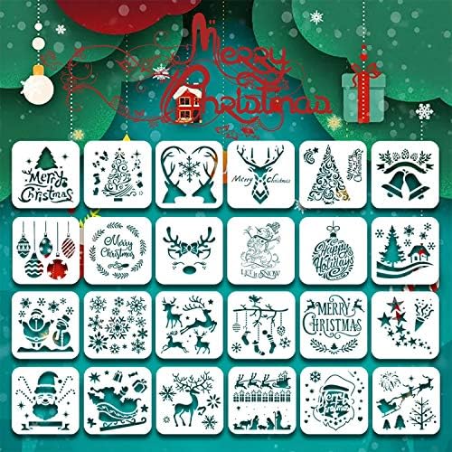 24Psc Predložak Božićnih Matrica,6-inčni Šablone za crtanje za Višekratnu upotrebu Šablone za Crtanje Božićnih