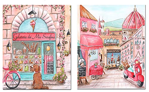 Talijanska Bebe - Firenca, Italija Set Od 2 Crteža Likovne Umjetnosti Bez Okvira, Personaliziranu Sladoled Shop,