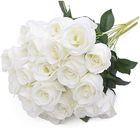 Denvii Umjetni Bijela Ruža Buket cvijeća od 12 Bijelih svilenih Ruža Umjetne Ruže za proslave vjenčanja Glavni