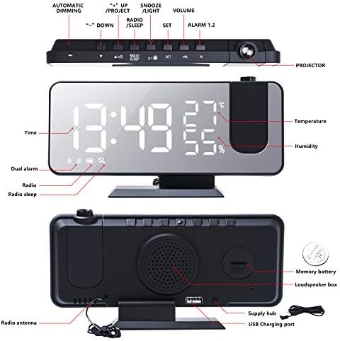 Projekcija Digitalni Alarm za spavaće Sobe, Radio-Budilica s Projekciji na strop, Dual Alarm, USB ulaz za Punjač,