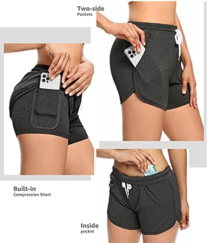 Dvoslojni kratke hlače YOMOVER za žene s džepovima-umetcima za trčanje, sportskog treninga, teretana, tenis, yoga, kucni udobne ženske gaćice