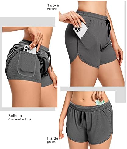 Dvoslojni kratke hlače YOMOVER za žene s džepovima-umetcima za trčanje, sportskog treninga, teretana, tenis, yoga, kucni udobne ženske gaćice
