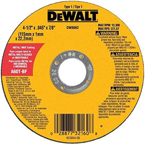 Dewalt DW8062 Tip 1 vrlo učinkovito Pojačanje Отрезное Kotač, Promjer 4-1/2 Inča X 0,045 Inča U Pakiranju 7/8