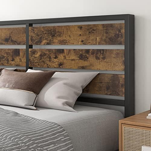 Okvir kreveta Allewie Industrial Queen-Size kreveta s drvenim uzglavljem i изножьем, Metalni Krevet-platforma