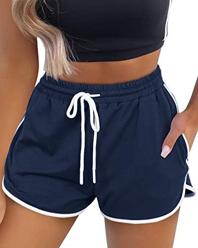 Ženske trening kratke hlače Aloodor s džepovima na pertla Aktivne kratke hlače za vježbe Plave boje S