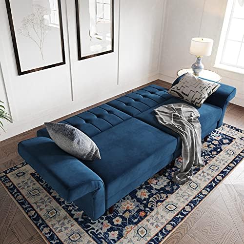 Belffin Baršunasti Kauč-futon Sofa Od Pjene s učinkom memorije Kauč-futon kauču za Spavanje Plava