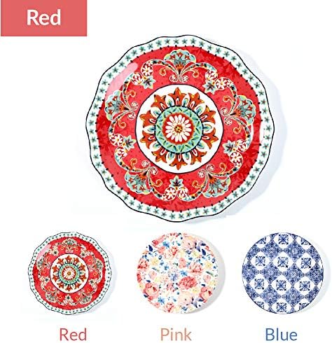 Set pribora za tanjure Sonemone Red Farmhouse s cvjetnim uzorkom od 4, 11-inčni porculanske tanjure Platos De