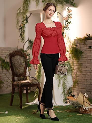 Crvena Mrak Ženska bluza u Renesansnom stilu Boho Seljak Dugi Rukav Gothic Lolita