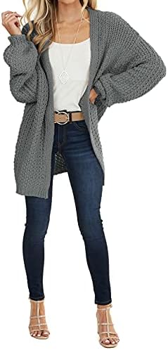 MEROKEETY Ženski džemper iz debelih žica s otvorenim prednji dio, kardigan s rukavima-svjetiljke, Gornja odjeća