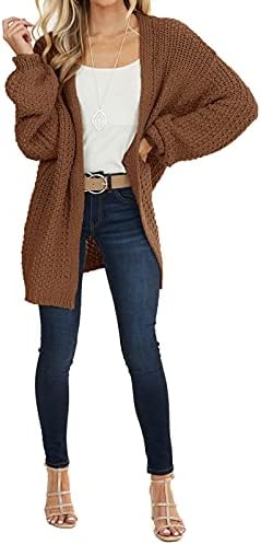 MEROKEETY Ženski džemper iz debelih žica s otvorenim prednji dio, kardigan s rukavima-svjetiljke, Gornja odjeća
