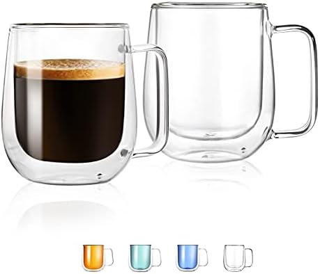 12 unci Čaše s dvostrukim stijenkama Kava Bubalo s ručkom, Usamljena Bistra Kava Bubalo, Staklene Šalice za