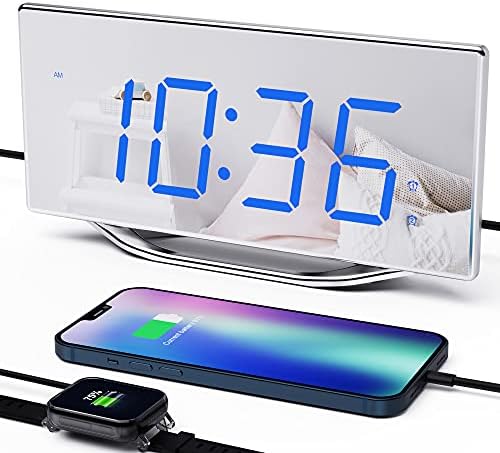 Digitalni Alarm za čvrsto spava Odrasle,Glasan Alarm sa punjačem, USB,8,7 Led sat Stolni sa ogledalom za spavaće