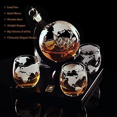 Skup Графинов za viski LiquorKnight Globe/Staklo bez olova Ručni Rad/Drveni Stalak/Bar za mjerenje pića s 4