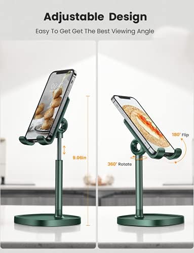 Stalak za stolni telefon LISEN, visoki Stalak za mobitel Oslobodite vrata, Podesivo po visini Držač za iPhone za stol Kompatibilan sa svim планшетами i telefonima 4-10 cm-(Zelena)