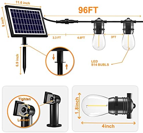 Solarni Niz Svjetiljke SUNAPEX Na Otvorenom - Shatterproof Berba Lampe Edison i 4 Načina Rasvjete Vodootporne