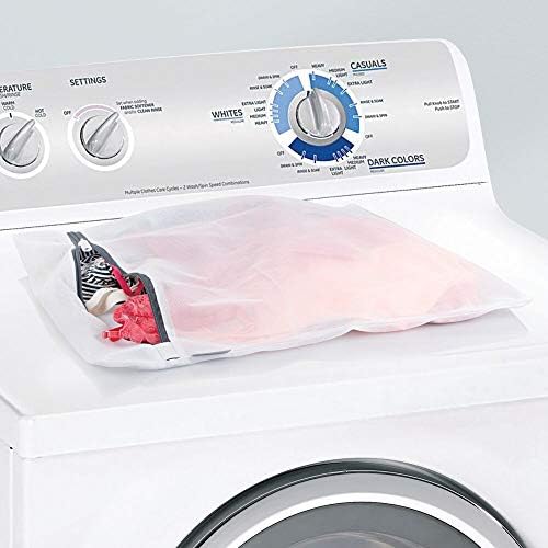 Torba za pranje sa mrežom mDesign srednje veličine za pranje rublja - Tkivo tankog tkanja, zatvarač, Perilica