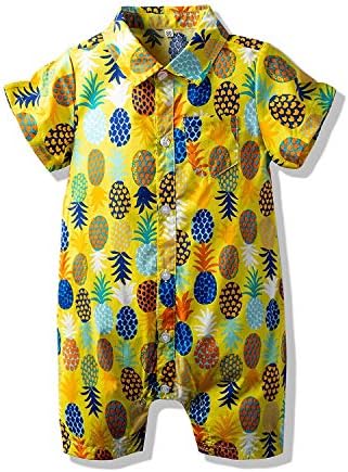 Kimocat Dječji Havajski tijelo za novorođenčad, Casual košulja po cijeloj površini na zakopčane, Klizačima (Žuta