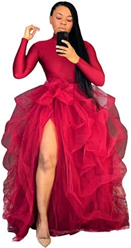 REDWOON Ženska suknja-svežanj od tila maxi, slojevito, s visokim strukom, za svadbene proslave, zabave, trapeznog oblika, bujna suknja