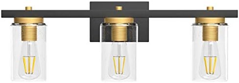 Ralbay Crna i Zlatna Lampa za komoda u Kupaonici 3-Lampica Industrijski Lampa Za Kupaonicu s pozadinskim Osvjetljenjem