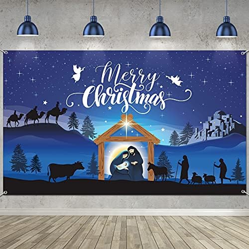 Božićni Banner sretan Božić Božićni Prolio Isusovo Rođenje na Božić Pozadini Scena Plava Veliki Sveti Božićni