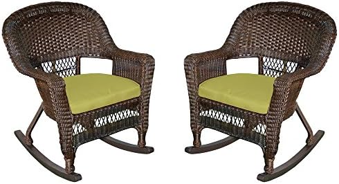 Плетеное stolica za ljuljanje Jeco sa zelenom jastuka, Komplet od 2 predmeta, Espresso