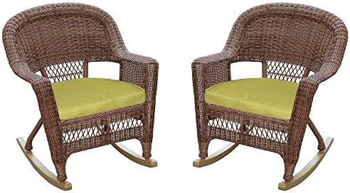 Плетеное stolica za ljuljanje Jeco sa zelenom jastuka, Set od 2 komada, Bijeli