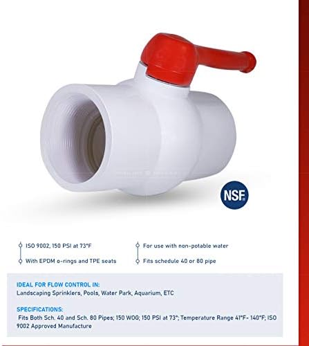 Ventil srednje linije Kuglasti ventil od PVC-a sa crvenom T-handle Za isključivanje vode 3 inča. Plastika FIP