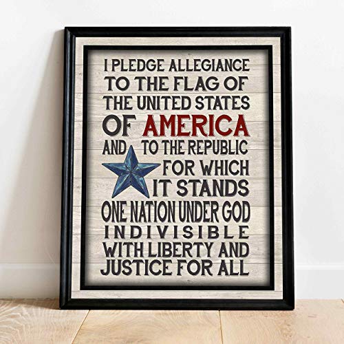 Prisežem na vjernost Zastavi -Američki patriot Dekor -11 x 14 Moderna Tiskanje tiskanje-Spremna na udarce. Home
