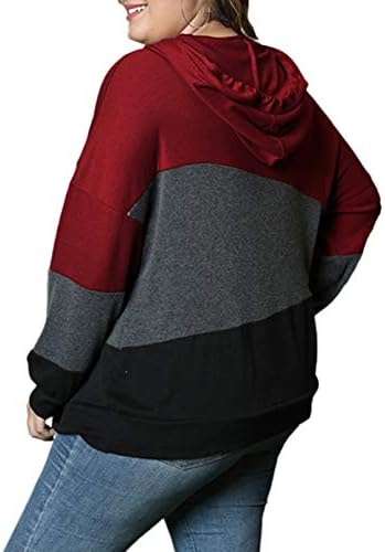 Za žene Eytino Plus Size Pulover Majica s kapuljačom s obojene blokove u strip Dugih Rukava S Kapuljačom(1X-5X)