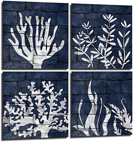 Лавхаус pomorske odbojka na Dekor Zid Umjetnost Set od 4 ploče Pomorski Ventilator Morski Koralji Umjetničke