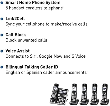 Bežični telefonski sustav Panasonic Link2Cell Bluetooth sa Glasovnim pomoćnikom, Blok poziva i telefonskom Sekretaricom,