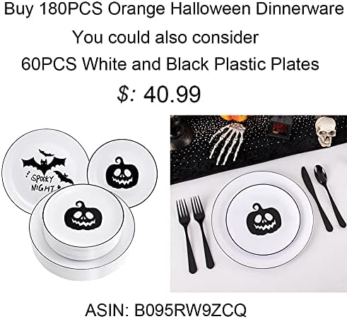 BUCLA 180 kom. Tanjuri za Noć vještica i crno - narančasti plastični tanjuri za 30 gostiju-uključuje 30 tanjure