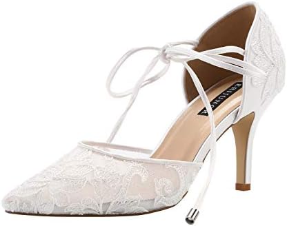 ERIJUNOR slonovače cvjetne čipke Mreže Satin Vjenčanje Vjenčanje Cipele za Žene Udobne Cipele na prosjeku Petu