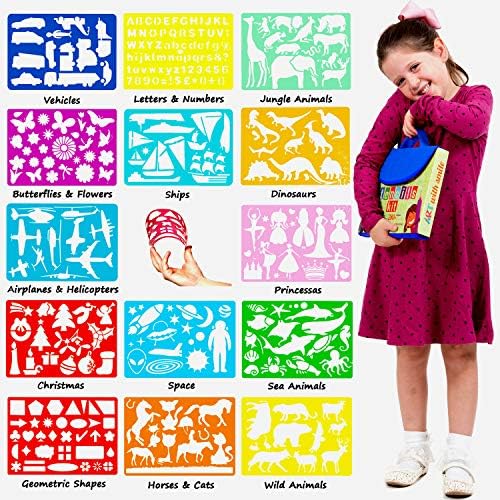 Set za crtanje matrica za djecu s torbicom za nošenje - 55 kom. sa 280 Oblika matrica i bojicama - umjetnost