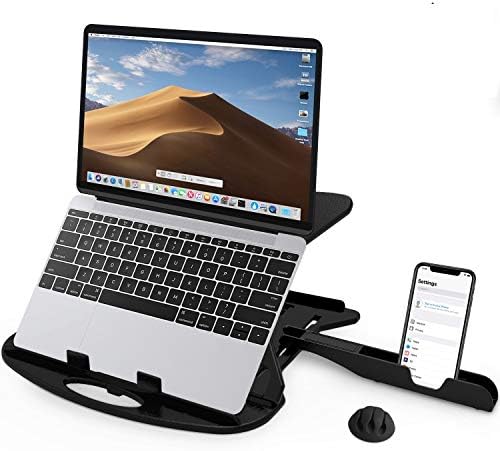 Postolje za laptop sa CLOVES, Okretni stol s držačem mobilnog telefona i kopčom za kabel. Podesivi, sklopivi