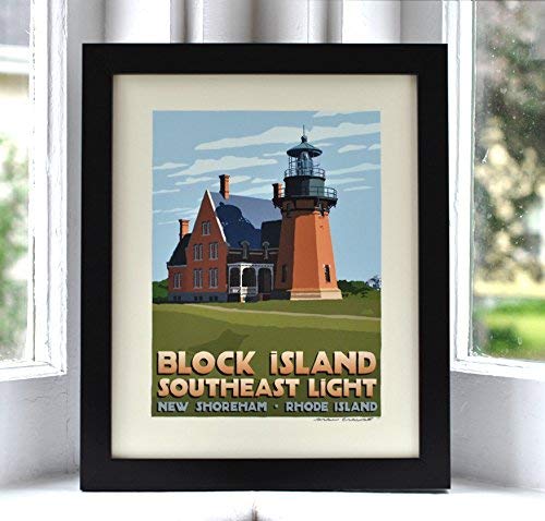 Jugo-Istočni Svjetlo Blok Islanda, Ispis u okviru Rhode Island-a (Prometni plakat sa Svjetionikom 8x10, Art Dekor Zidova)