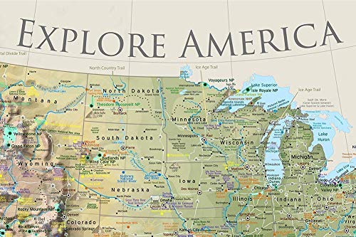 Zidni Karta SAD-U Okvir S Nacionalnim Parkovima - Kartica S Gumbima - Izdanje Nautilus - Uključuje 100 Gumba