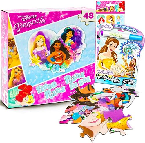 Zagonetka Disney Princeze za djevojčice Dječji Komplet Puzzle za pod Disney od 48 predmeta s Princezom-Bojanje i naljepnicama bez nereda (Puzzle sa likovima Princeza Disney)