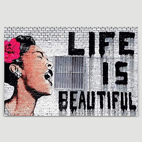 ZNAK na platnu u okviru Zid umjetnost Banksy je Život lijep Billie Holiday Grafita i ulične umjetnosti i Poznati