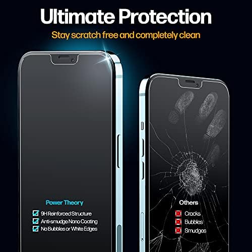 Zaštitna folija za ekran Power Theory za iPhone 13 Pro/iPhone 13 [2 pakiranja] s lako ugraditi okvirom [Kvalitetan